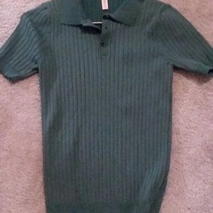 Nightbell - Short-Sleeve Ribbed Polo Knit Top [Dark Green] (Mens)